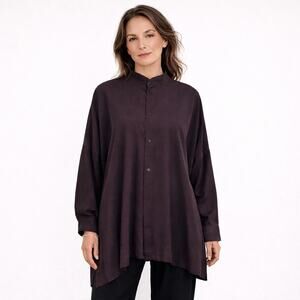 Eskandar Size 2 100% Silk Purple Eggplant Boxy Oversize Crepe Luxury Blouse